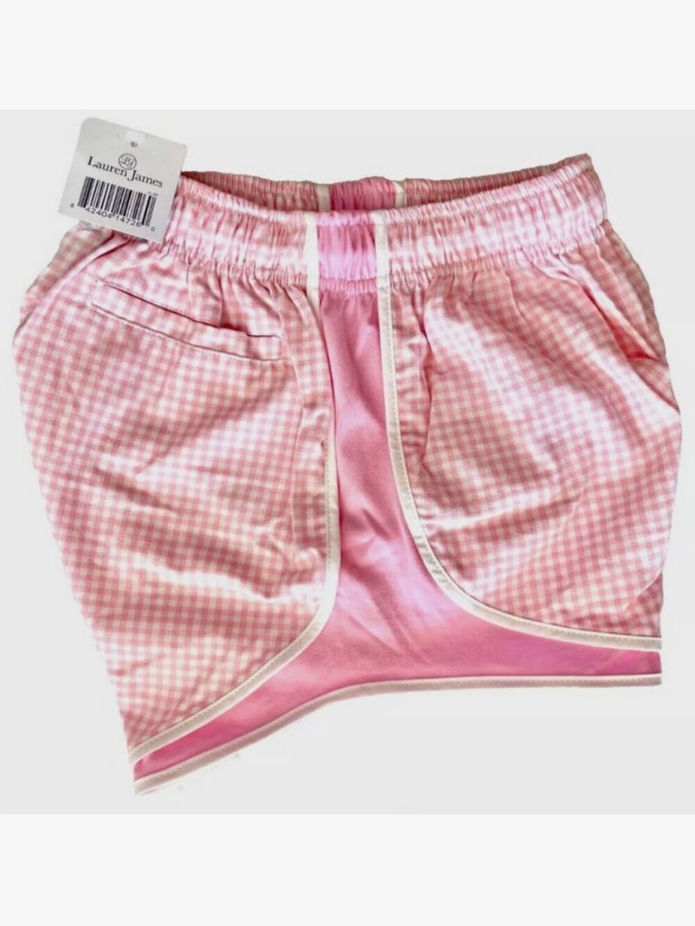 NWT! NEW! LAUREN JAMES SHORTIES PINK WHITE GINGHAM RUNNING SHORTS WOMENS SIZE XS